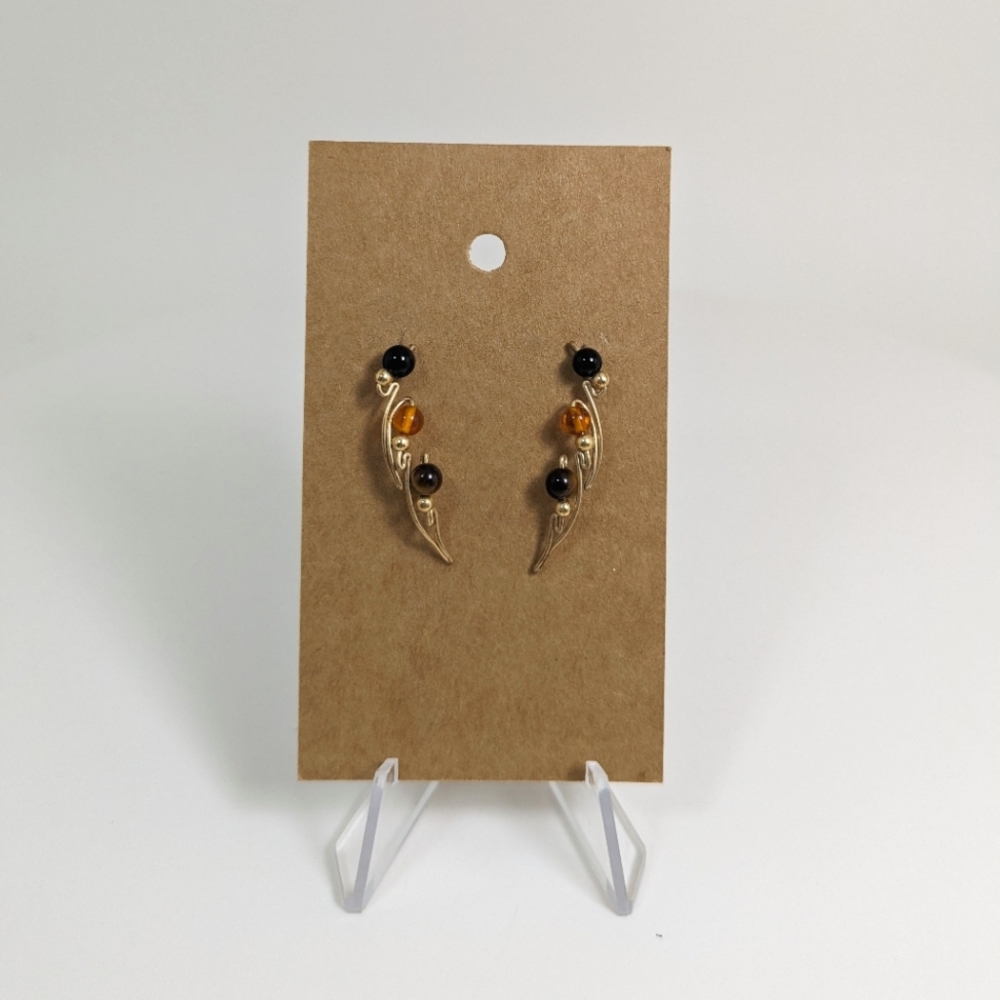 Gorgeous Tiger Eye, Amber, Black Onyx Beaded Earrings, Ear Vines, Jewelry